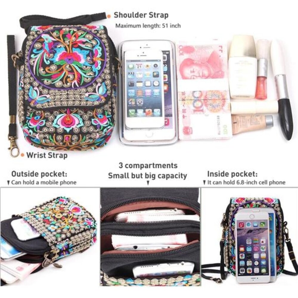 Embroidered Cute Mini Crossbody Bag For Women Small Handbags Wristlet Wallet View 6
